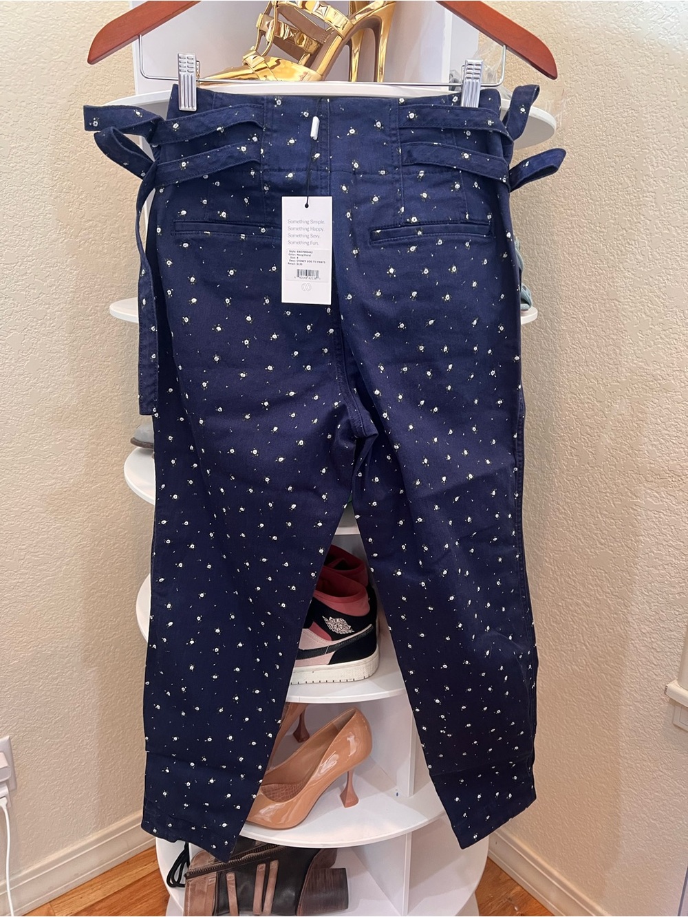 Something Ny Cotton Sydney Side Tie Denim Ankle Navy/Floral Jean Sz 4 NWT! - Picture 4 of 7